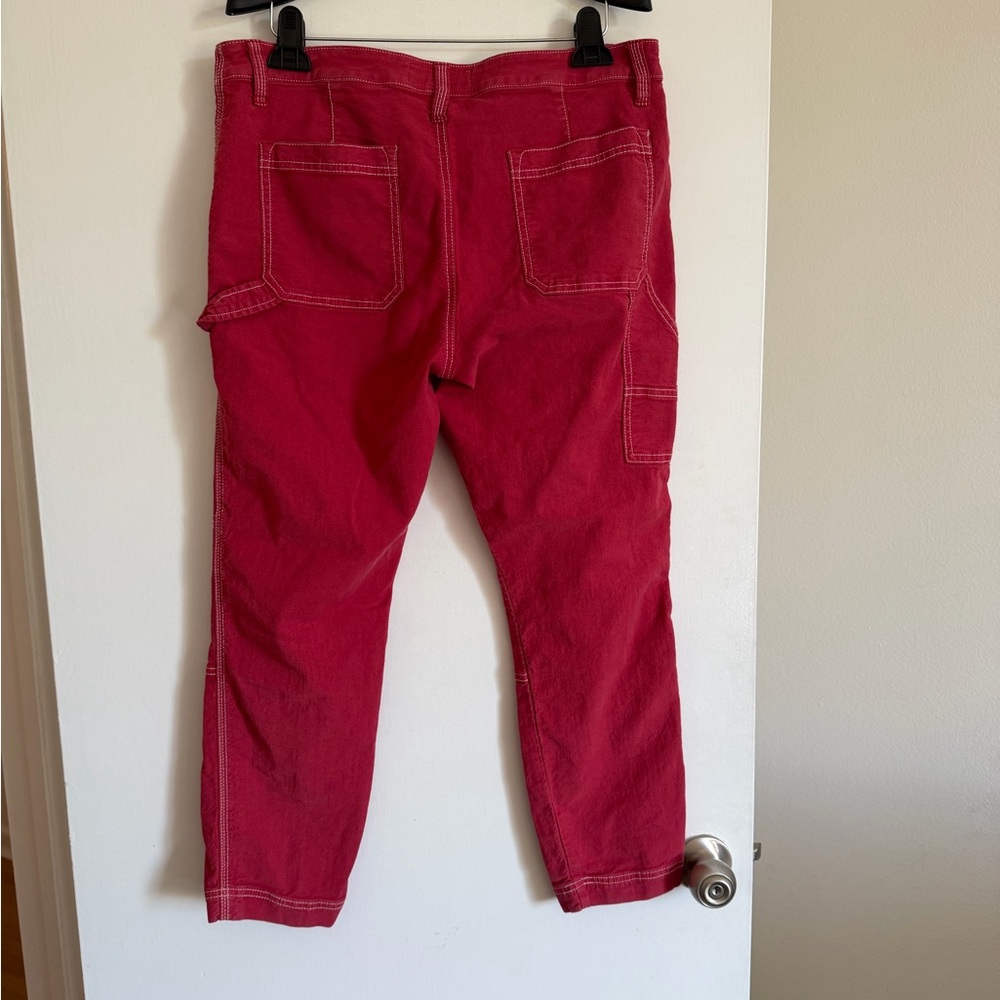 Joie Red Cargo Mid-Rise Pants with Contrast White Stitching size 12 EUC - Picture 6 of 9